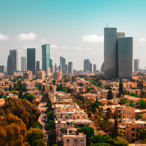נוף פנורמי של הנוף העירוני התוסס של תל אביב.